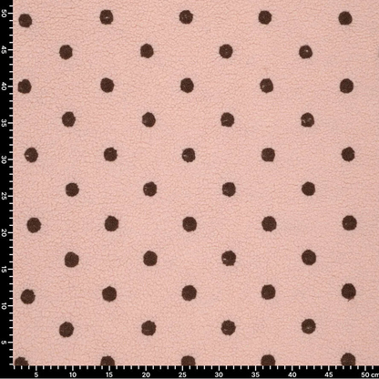 Teddy fleece brown polka dots on pink
