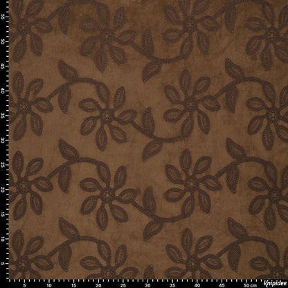 Suede fabric with embroidered floral pattern - brown 310 g/m²