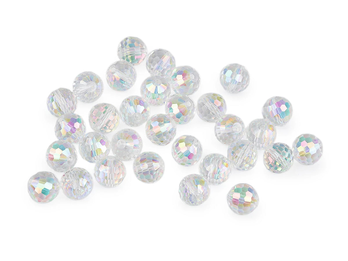 Slīpētas stikla pērles ar AB efektu – 12 mm, 30 gab.