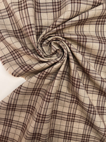 Italian cotton and linen fabric in a plaid pattern in beige tones – 160 g/m²