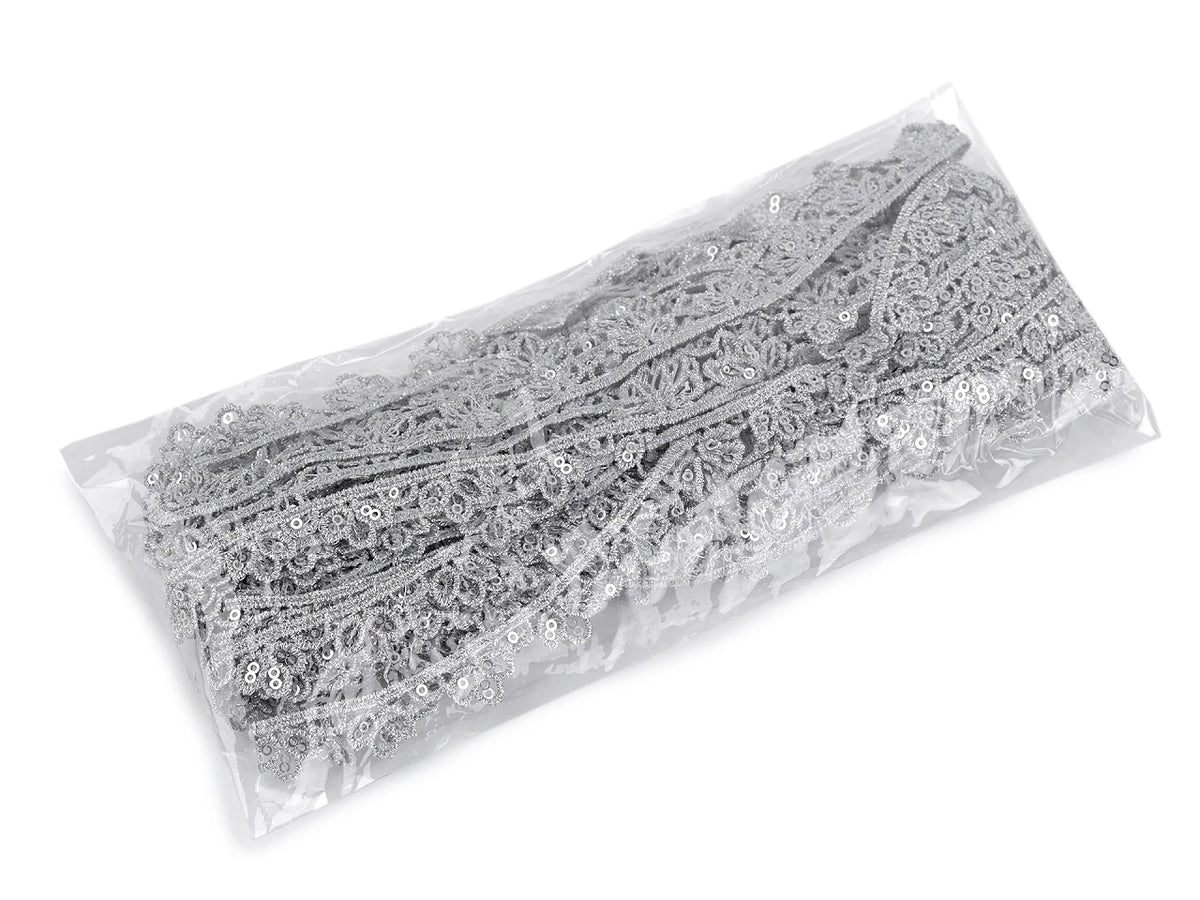 Decorative guipure lace ribbon with sequins – 13 mm