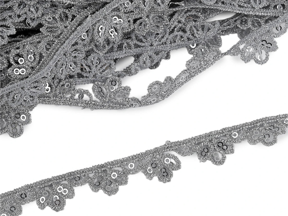 Decorative guipure lace ribbon with sequins – 13 mm