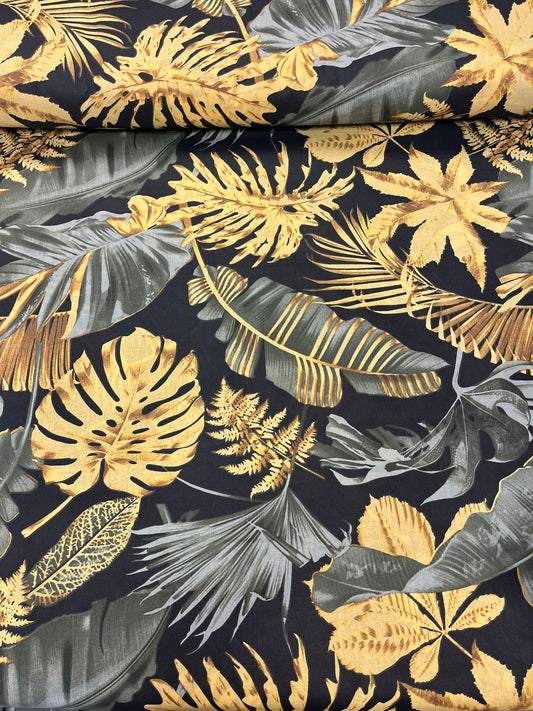 100% Kokvilnas audums-tumšās lapas 125 g/m²