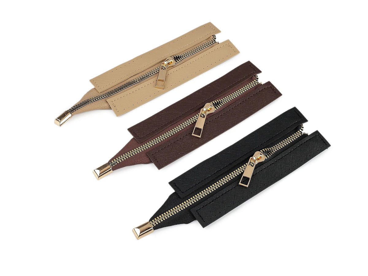 Bag zipper with faux leather trim – black
