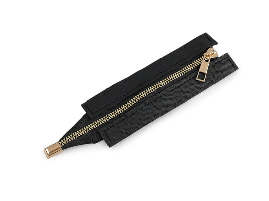 Bag zipper with faux leather trim – black