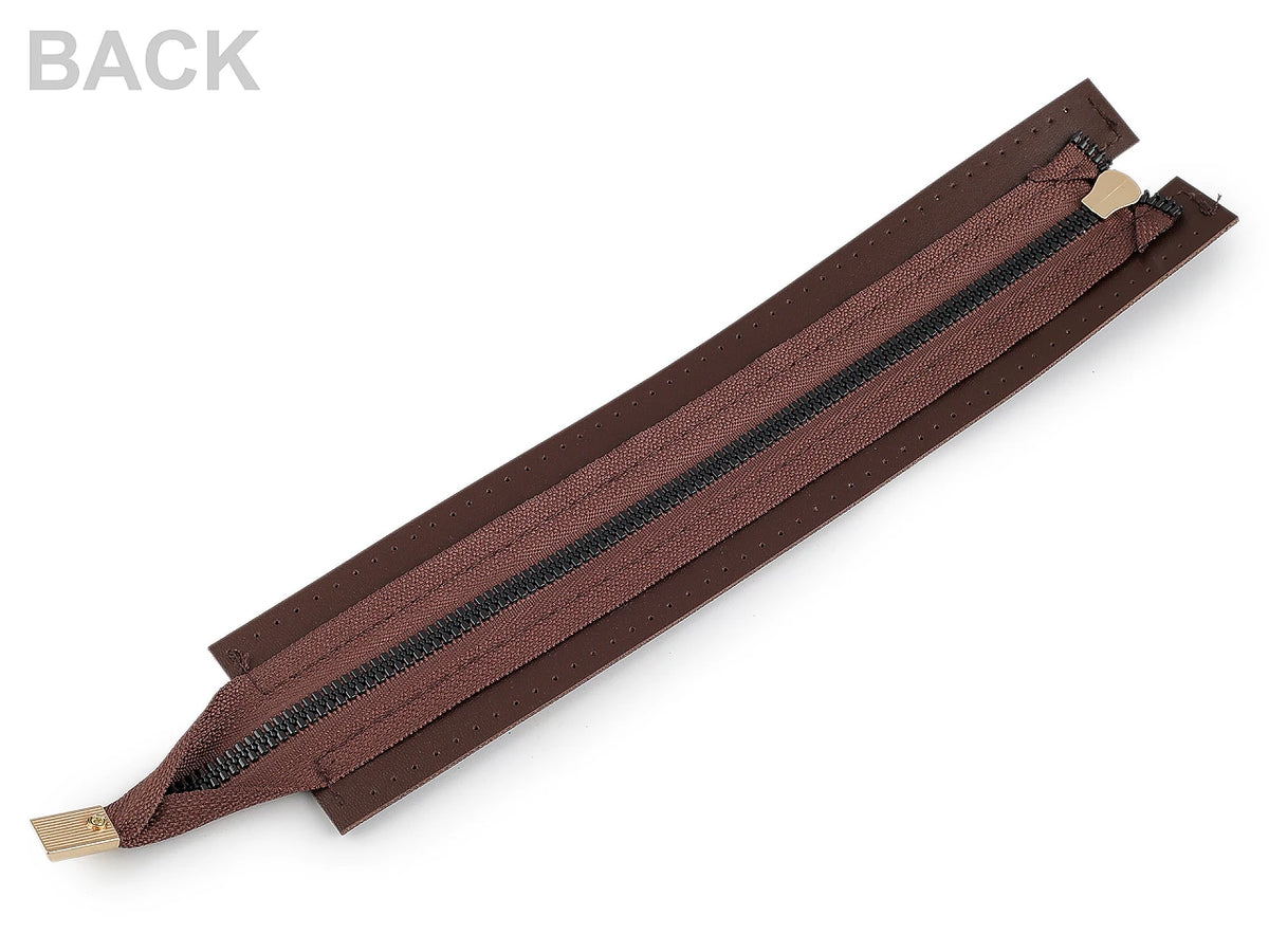 Bag zipper with faux leather trim – brown