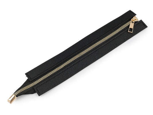 Bag zipper with faux leather trim – black