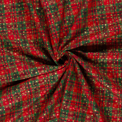 Tissu premium 100 % coton à carreaux rouges avec étoiles
