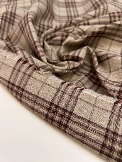 Italian cotton and linen fabric in a plaid pattern in beige tones – 160 g/m²