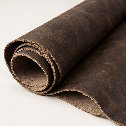 Image of 6. Durable natural Crazy Horse leather with a distinctive vintage look, 2 mm – available online at Šarlotes audumi
