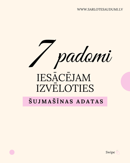 Image with 7 tips for choosing a sewing machine needle (free PDF) – available from Šarlotes audumi