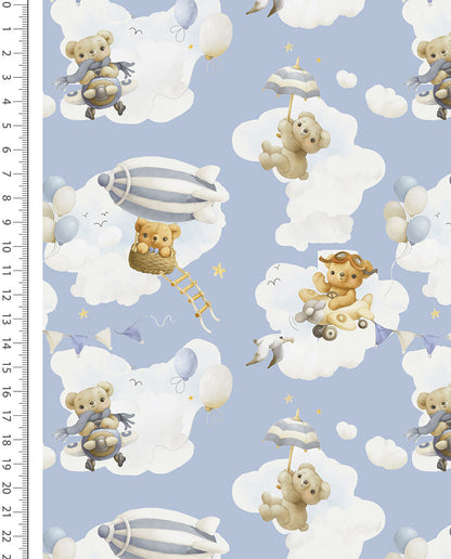 100% Cotton Flannel with Bears on a Blue Background
