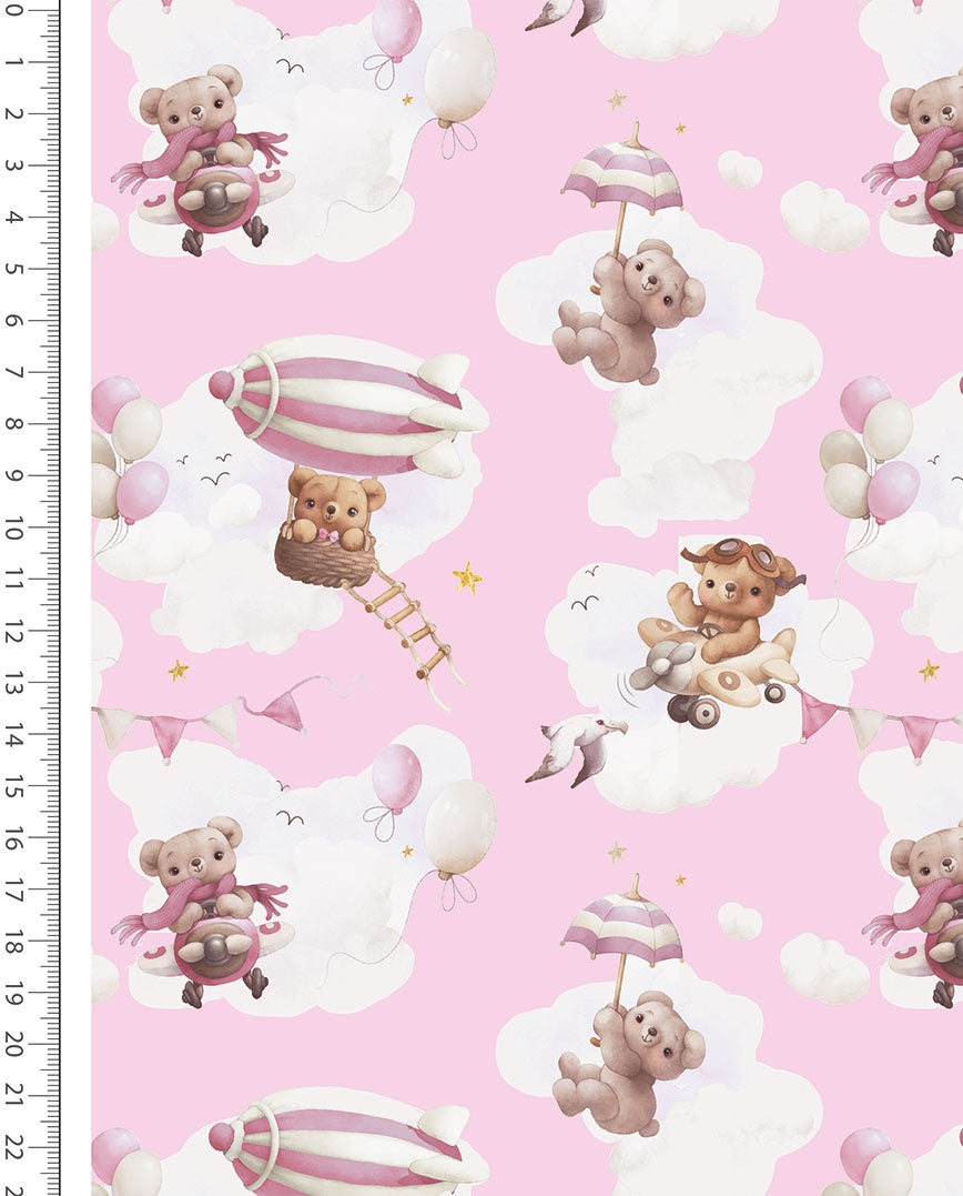 100% Cotton Flannel with Bears on a Pink Background