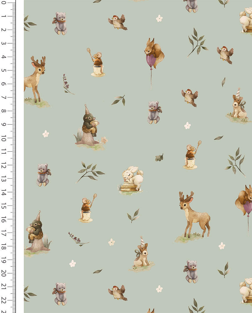 100% Cotton Flannel with Flowers on a Green-Gray Background