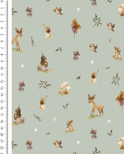 100% Cotton Flannel with Flowers on a Green-Gray Background