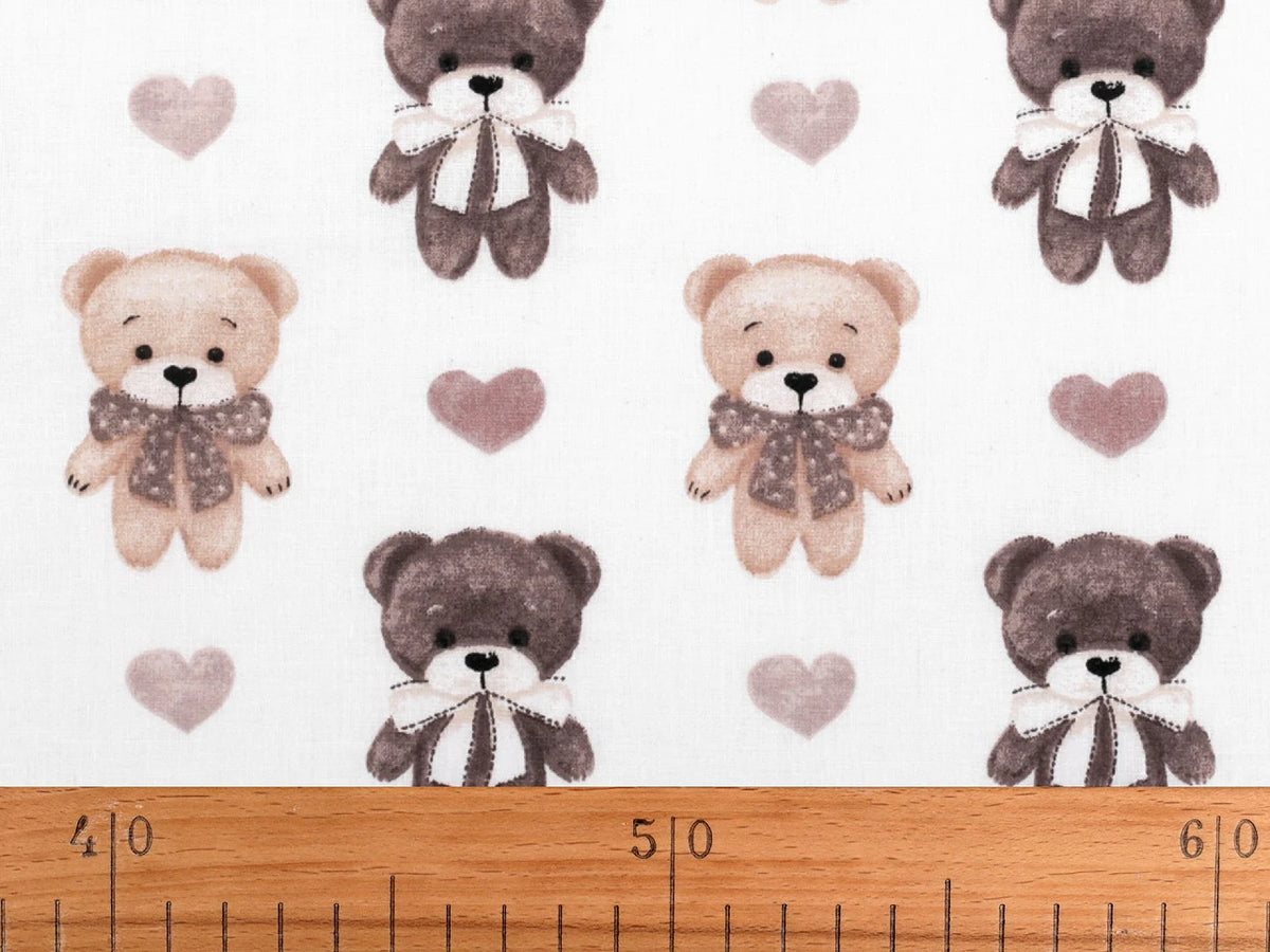 100% Cotton Fabric - Bears and Hearts