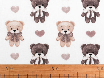 100% Cotton Fabric - Bears and Hearts