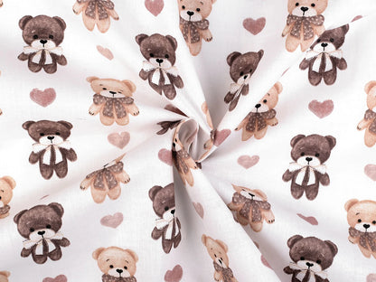 100% Cotton Fabric - Bears and Hearts