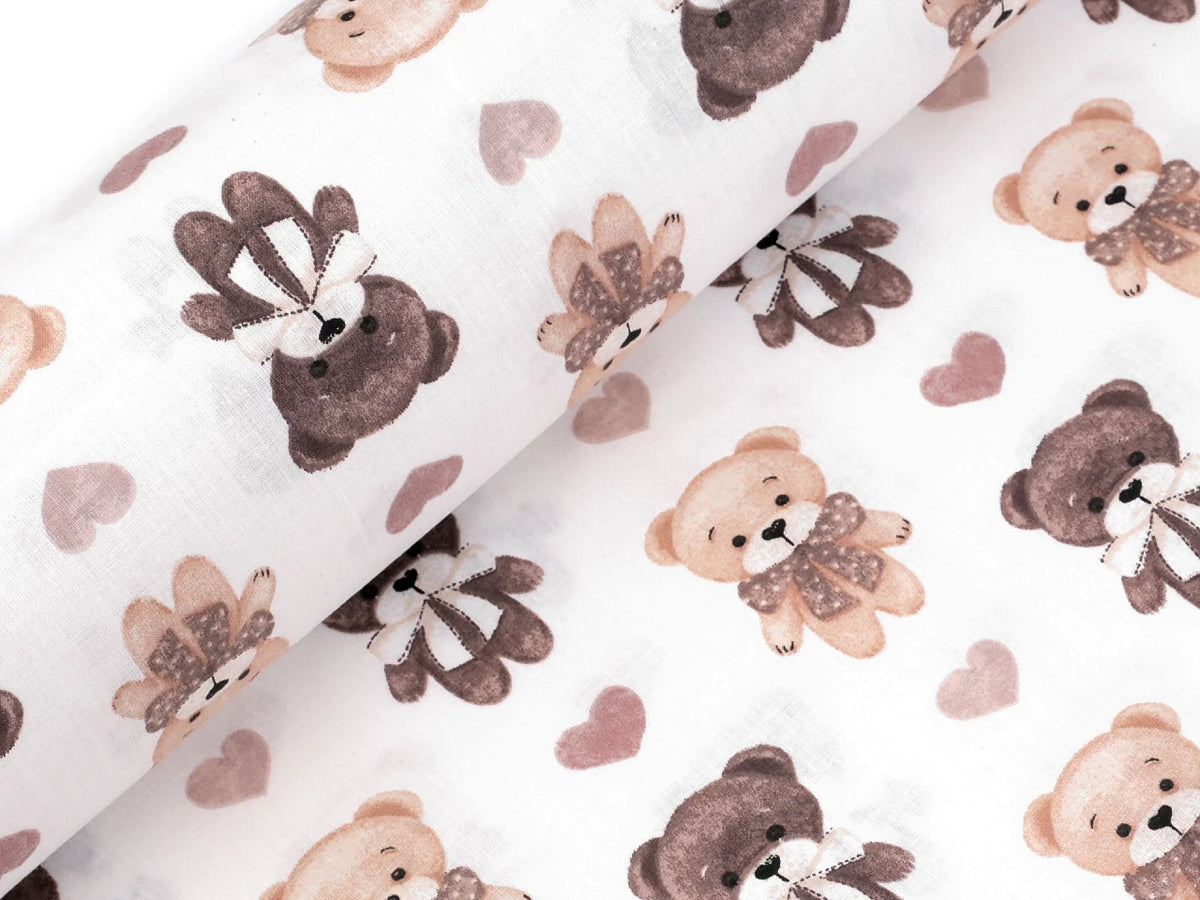 100% Cotton Fabric - Bears and Hearts
