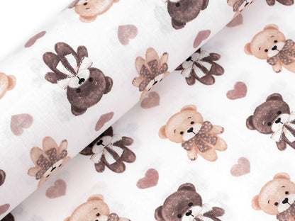 100% Cotton Fabric - Bears and Hearts