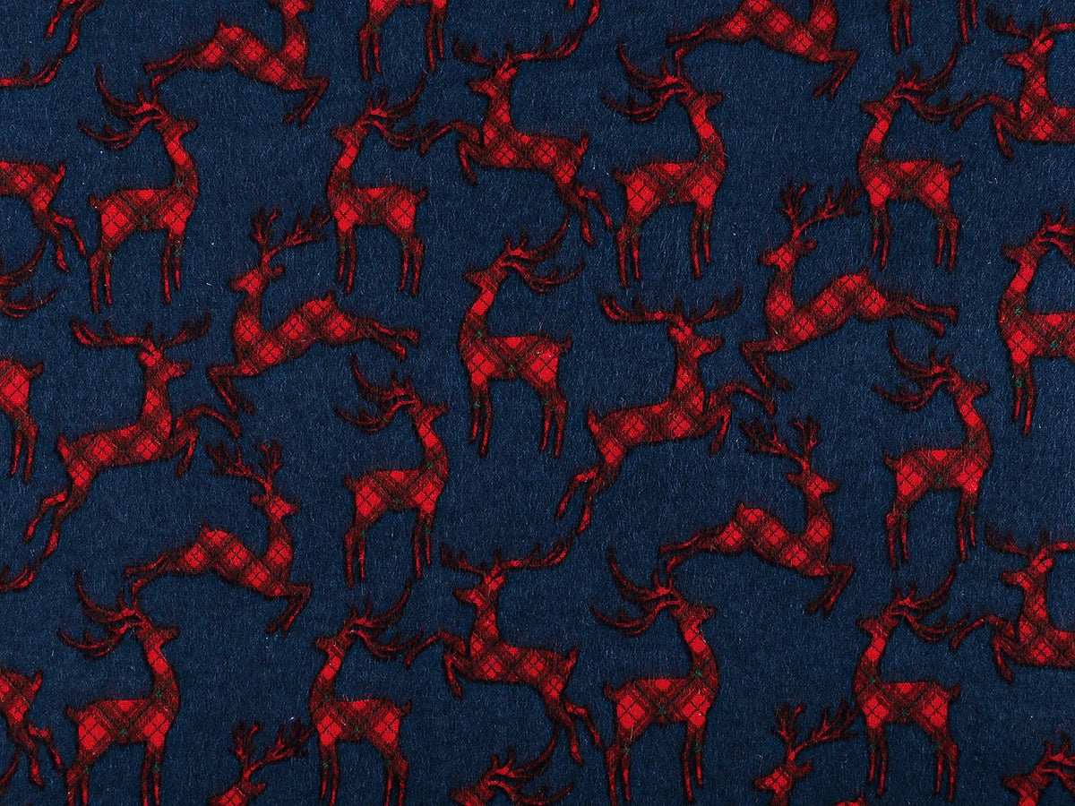 Christmas cotton flannel with deer on blue
