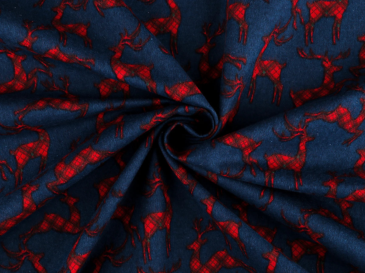 Christmas cotton flannel with deer on blue