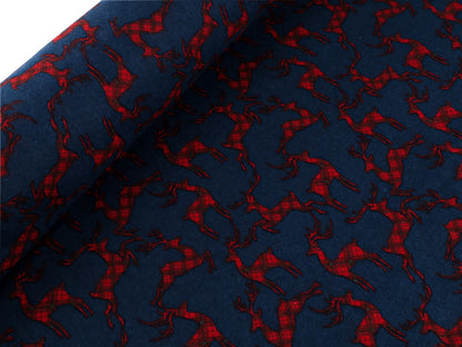 Christmas cotton flannel with deer on blue
