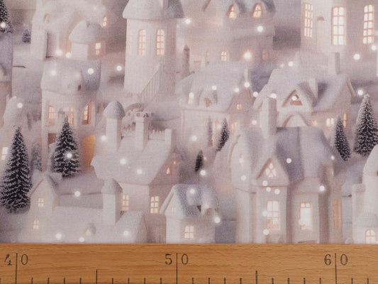 Premium 100% Cotton Fabric - Snowy Houses
