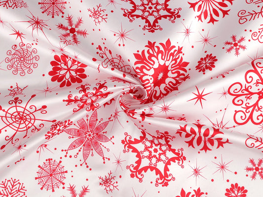 Christmas satin fabric with snowflakes