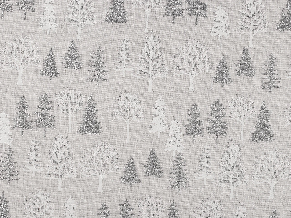 Christmas canvas fabric with glittering fir trees – light grey