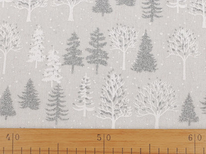 Christmas canvas fabric with glittering fir trees – light grey