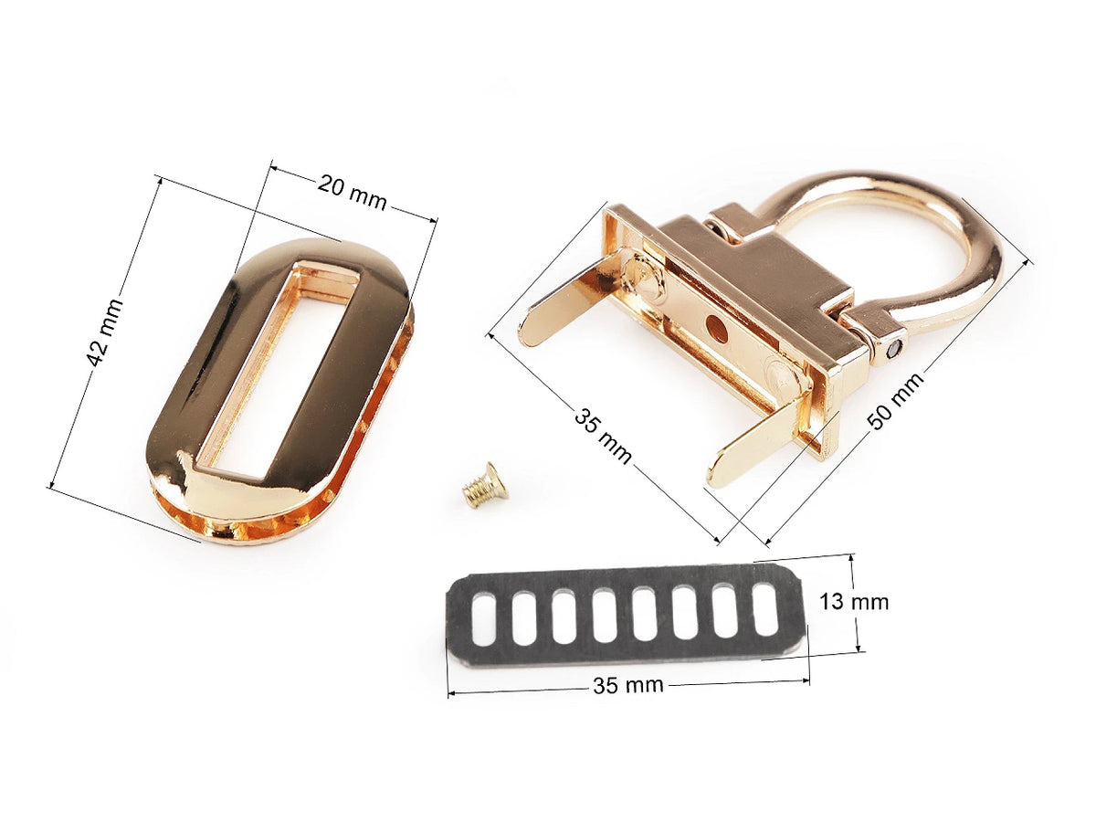 Metal bag clasp / lock 20 × 42 mm – gold-colored