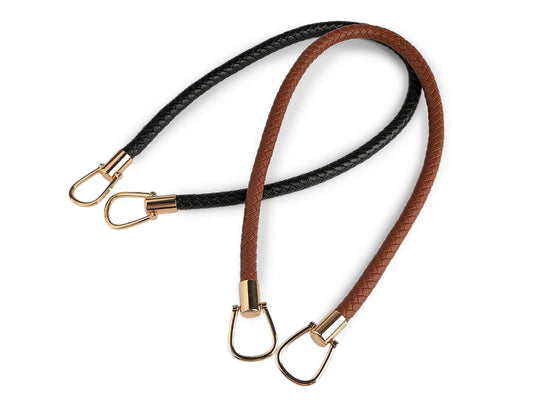 Braided faux leather bag handle – black/gold, 70 cm