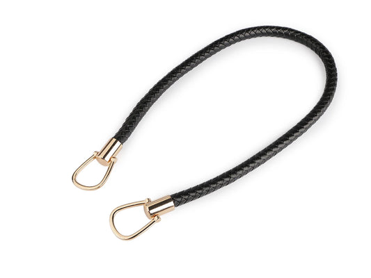 Braided faux leather bag handle – black/gold, 70 cm