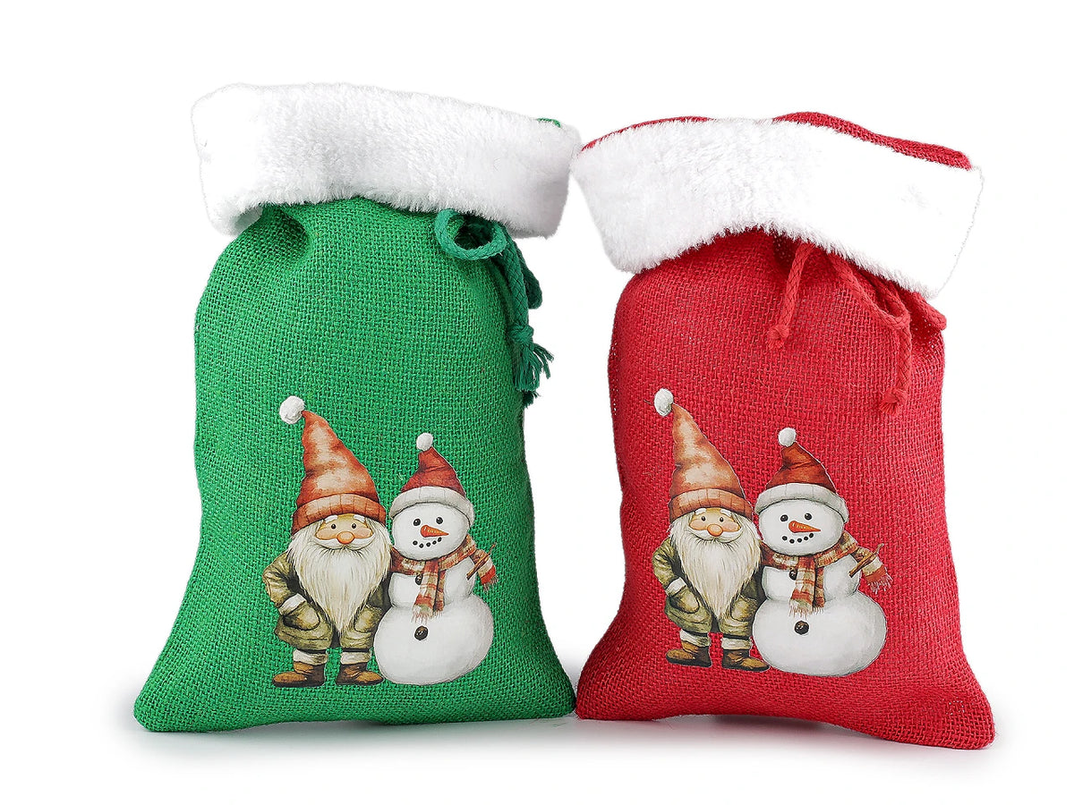 Christmas jute gift bag with fluffy trim – 20 × 30 cm