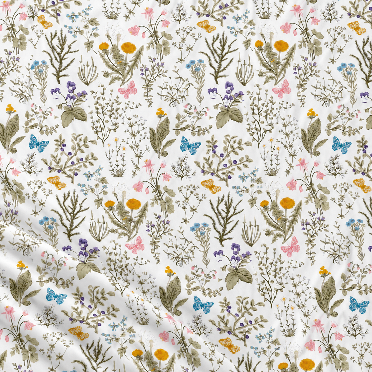 100% Cotton Fabric – Delicate Meadow Plant Pattern