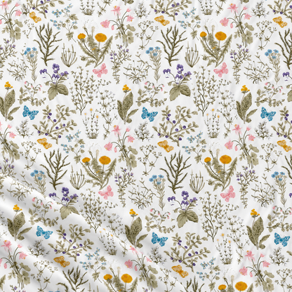 100% Cotton Fabric – Delicate Meadow Plant Pattern
