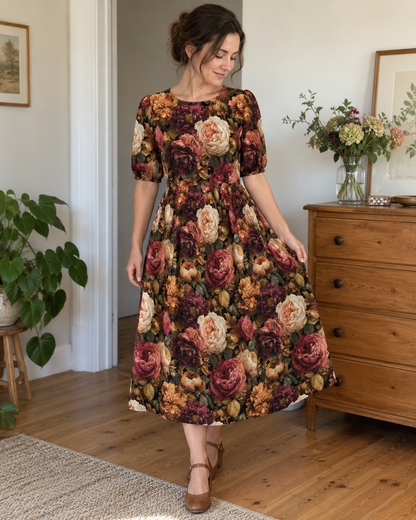 Viscose Gabardine Fabric - Peonies and Roses