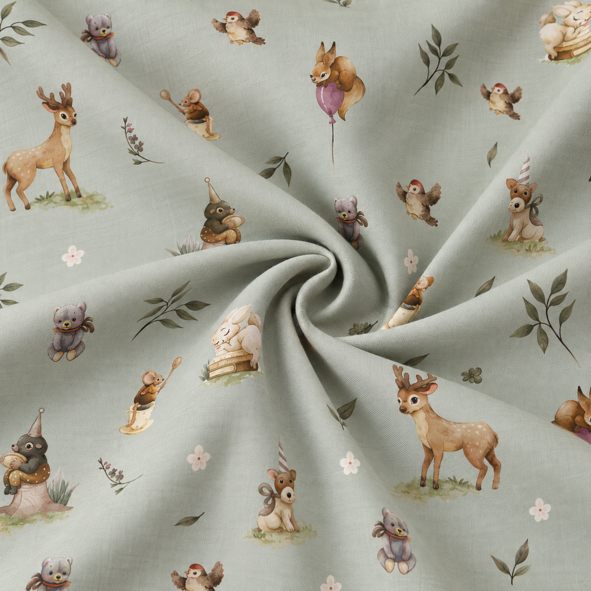 100% Cotton Flannel with Flowers on a Green-Gray Background