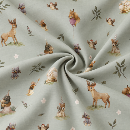 100% Cotton Flannel with Flowers on a Green-Gray Background
