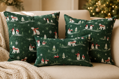 Tissu en toile - motif de Noël sur vert foncé
