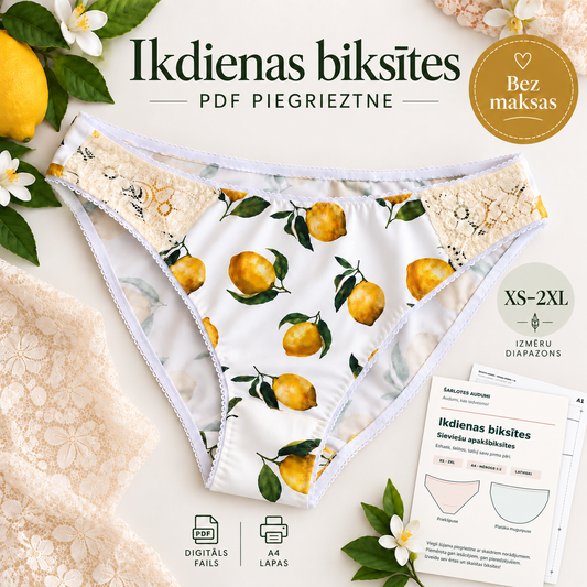 BEZMAKSAS sieviešu apakšbiksīšu piegrieztne PDF | XS–2XL