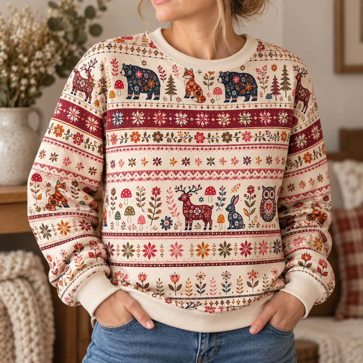 Cotton Loopback Knit with Insulation - Scandinavian Forest Fairy Tale