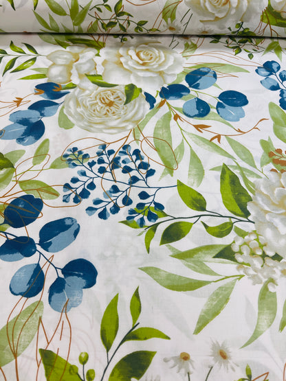 100% tissu en coton roses blanches 125 g/m²