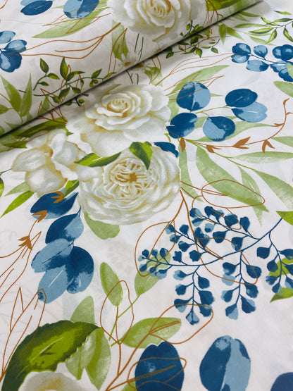 100% tissu en coton roses blanches 125 g/m²