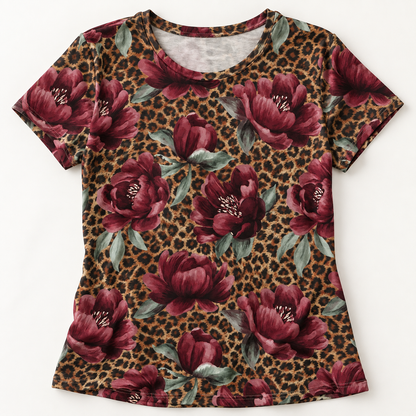 Cotton knit, jersey peony leopard print