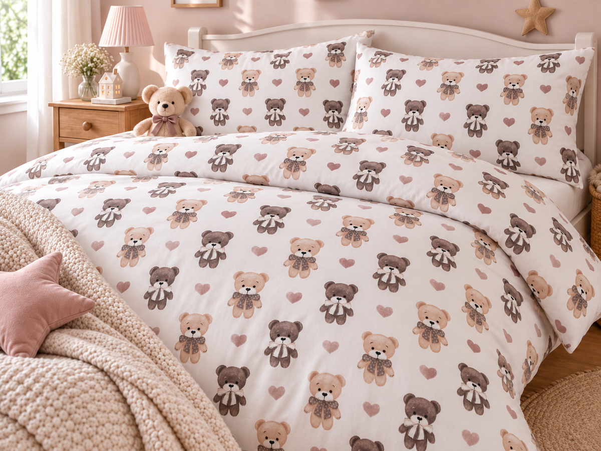 100% Cotton Fabric - Bears and Hearts