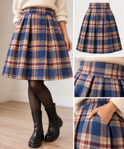Beige and blue check flannel