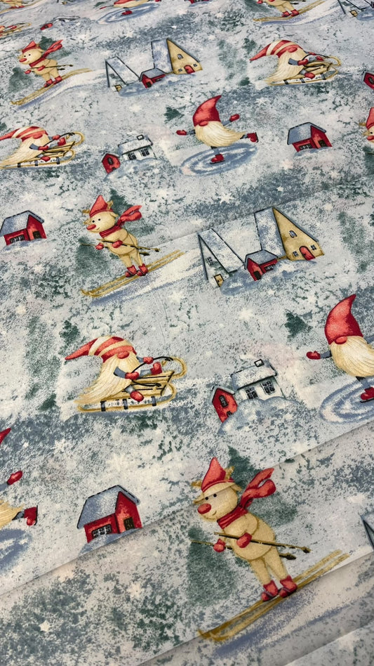 100% Cotton Fabric - Gnomes on Skates