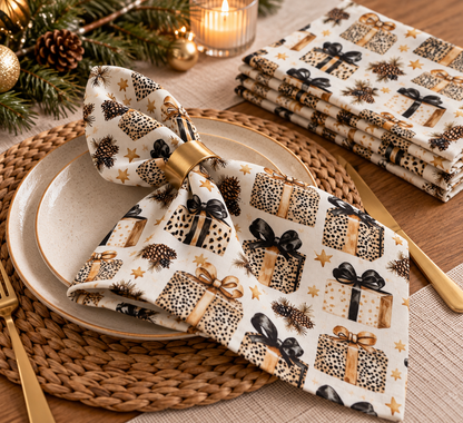 Premium 100% Cotton Fabric - Christmas Leopard Gifts